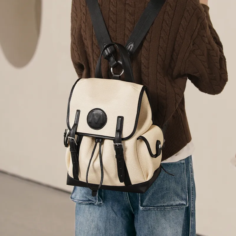 Miao Di Water Repellent PU Leather Drawstring Backpack Regular Women's Mist White-4