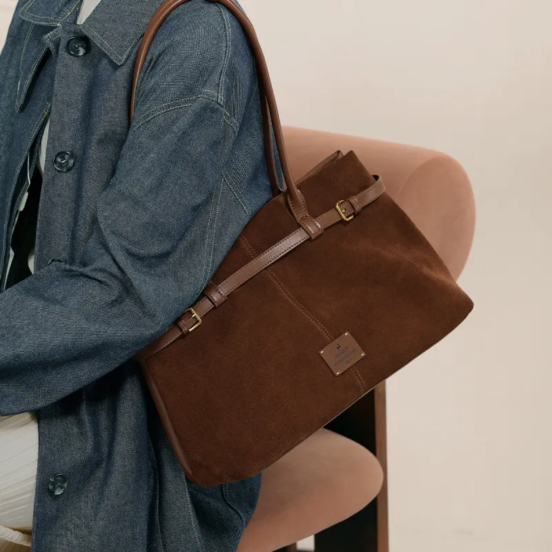 Miao Di Synthetic Leather Portable One Shoulder Shoulder Bag Large Size Women's Caramel Brown-3