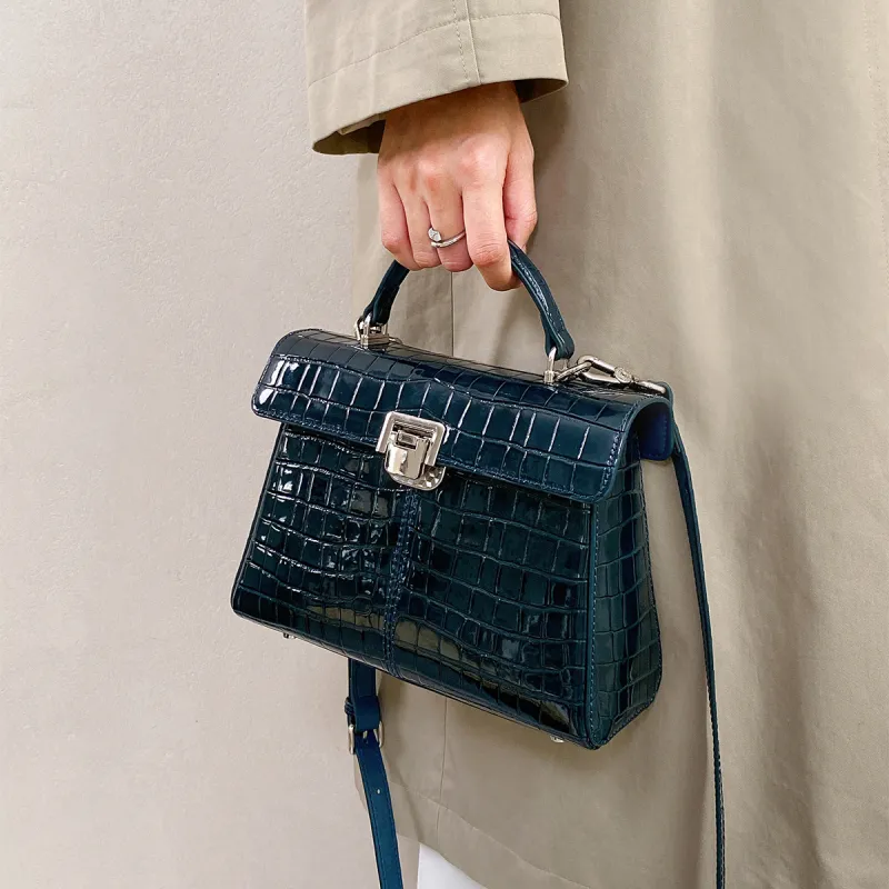 Miao Di Cow Leather Handbag, Shoulder Bag, Crossbody Bag Regular Women's Sapphire Blue-5