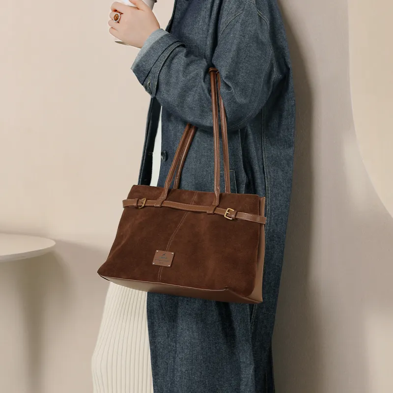 Miao Di Synthetic Leather Portable One Shoulder Shoulder Bag Large Size Women's Caramel Brown-2