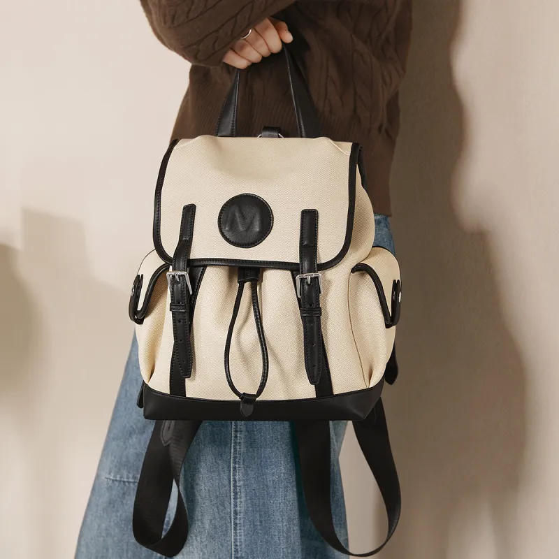 Miao Di Water Repellent PU Leather Drawstring Backpack Regular Women's Mist White-6