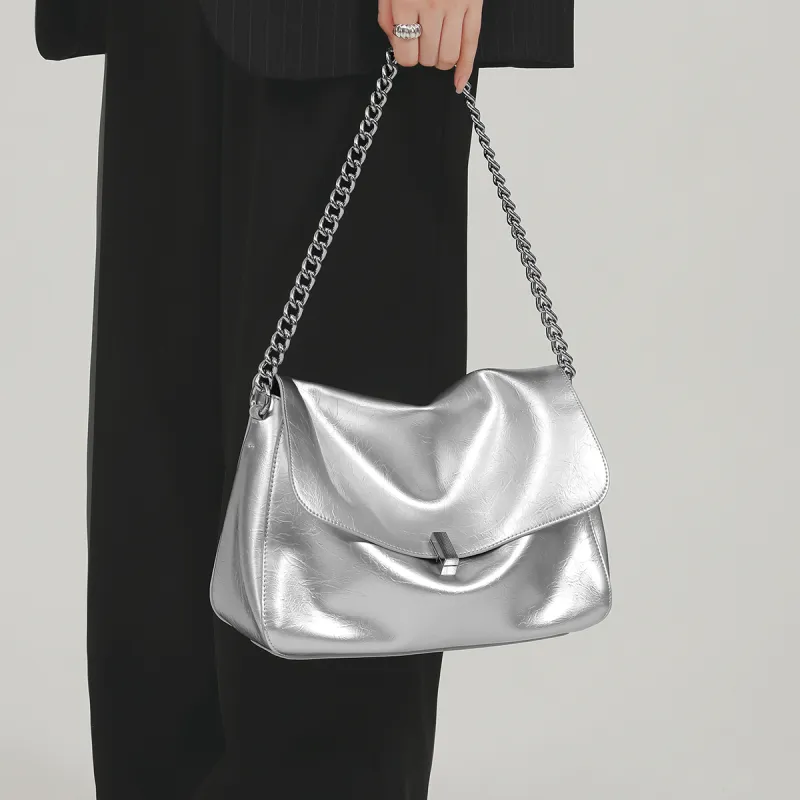Miao Di Cow Leather Portable One Shoulder Crossbody Bag Regular Women's Starlight White/Moonlight Silver-3