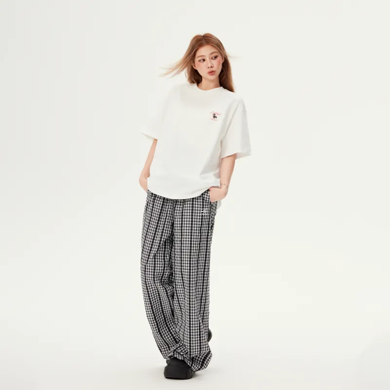 YK&YB Loose Fit Wide Leg Black White Plaid Pants Women's-4