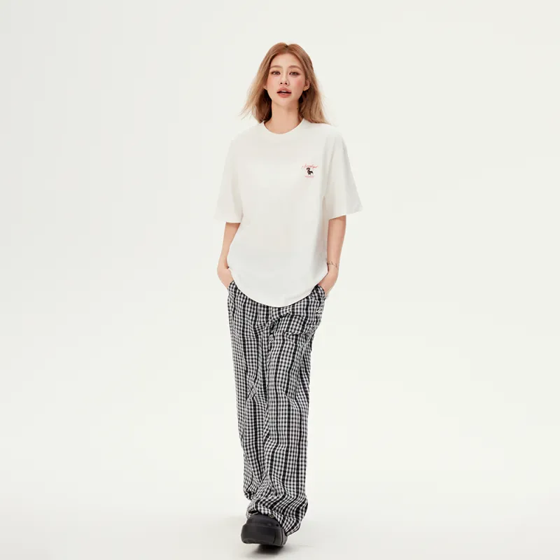 YK&YB Loose Fit Wide Leg Black White Plaid Pants Women's-5