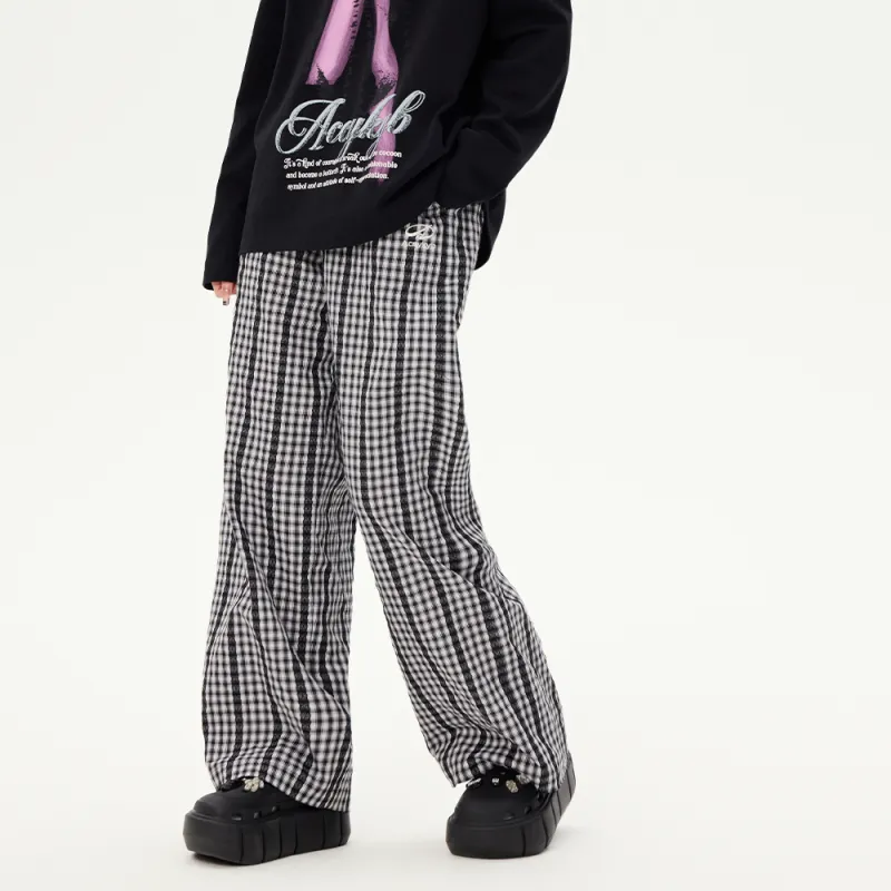YK&YB Loose Fit Wide Leg Black White Plaid Pants Women's-3