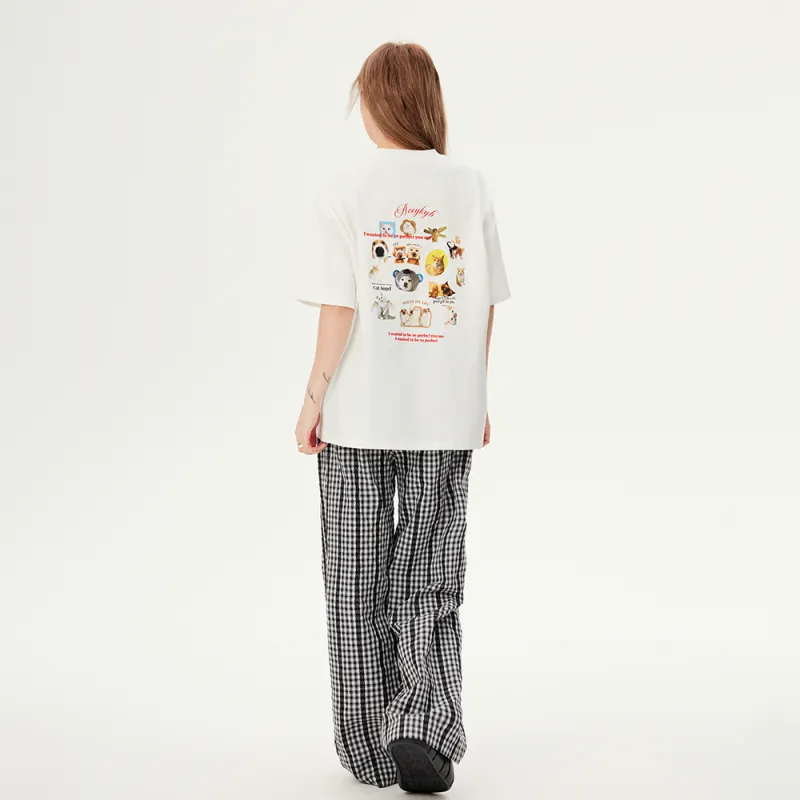 YK&YB Loose Fit Wide Leg Black White Plaid Pants Women's-6