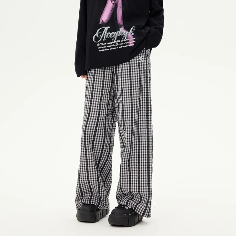YK&YB Loose Fit Wide Leg Black White Plaid Pants Women's-2