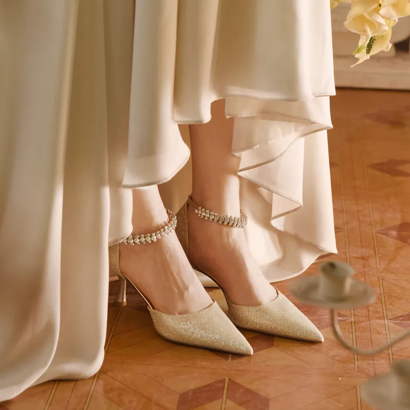 ROSE CASTLE Flared Heel High Heels 6.5cm Women's Light Gold-3
