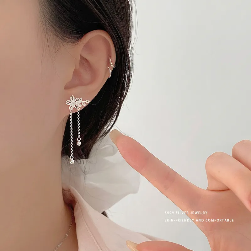 CLARKIA FLOWER S999 Fine Silver Earrings Women's-4