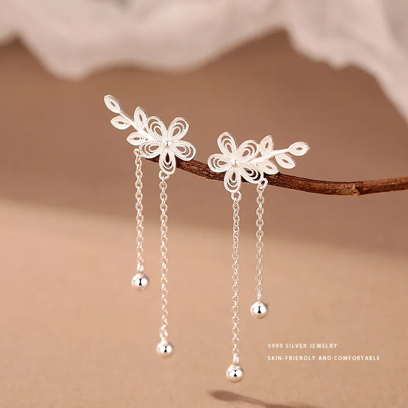 CLARKIA FLOWER S999 Fine Silver Earrings Women's-1
