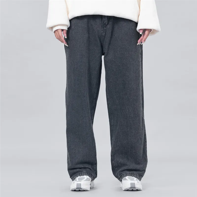 XINGJIZHE Smoke Gray Loose Fit Denim Pants Unisex-2