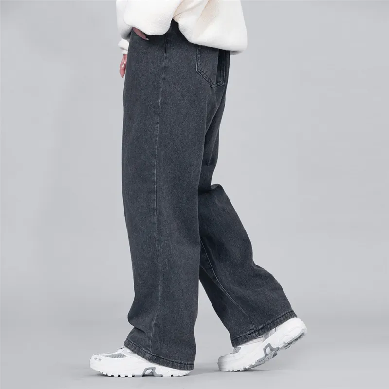 XINGJIZHE Smoke Gray Loose Fit Denim Pants Unisex-6