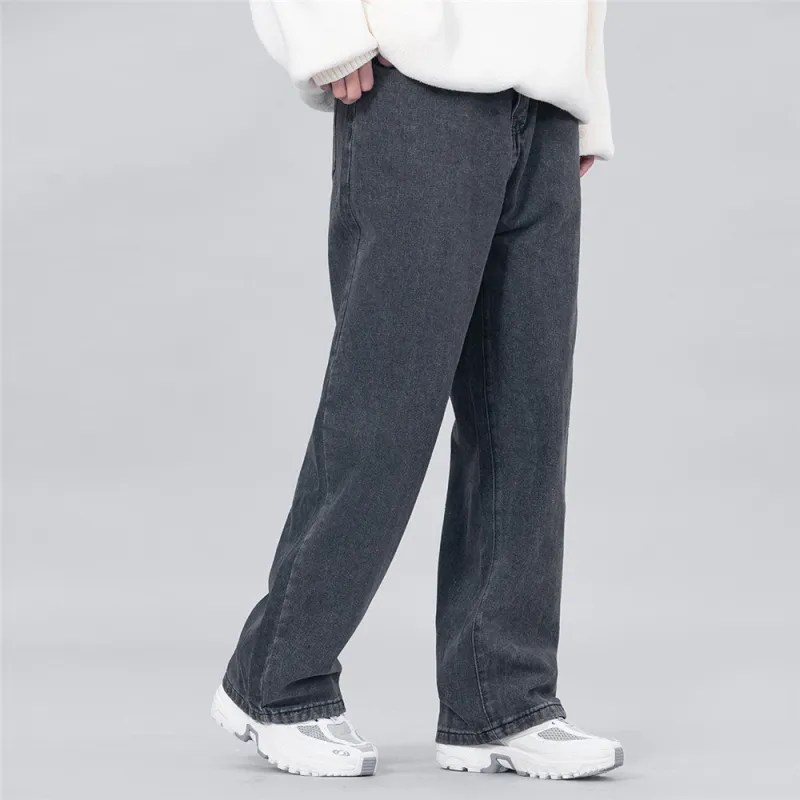XINGJIZHE Smoke Gray Loose Fit Denim Pants Unisex-3