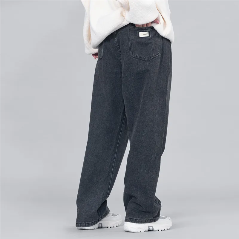 XINGJIZHE Smoke Gray Loose Fit Denim Pants Unisex-4