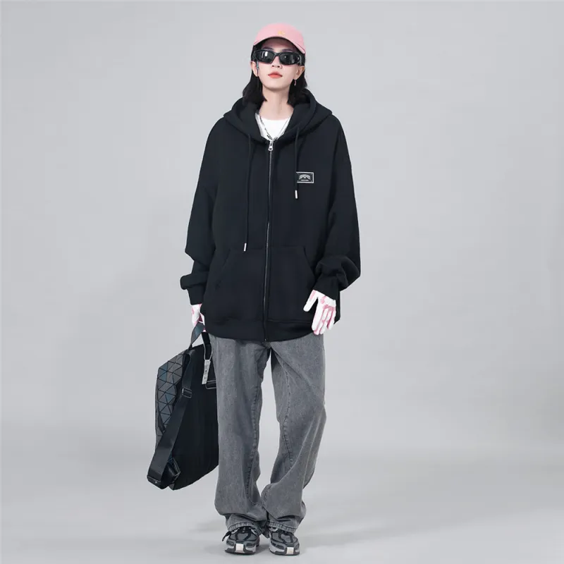 XINGJIZHE Loose Fit Hooded Coat Cardigan Sweatshirt Unisex-4