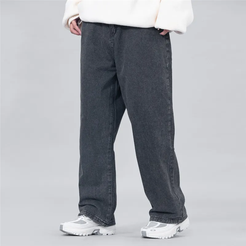 XINGJIZHE Smoke Gray Loose Fit Denim Pants Unisex-5