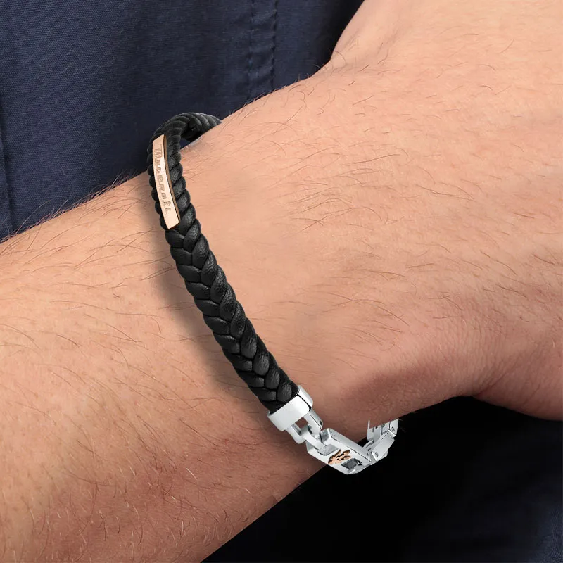 Maserati Recycled Leather Titanium Steel Bracelets Unisex-4