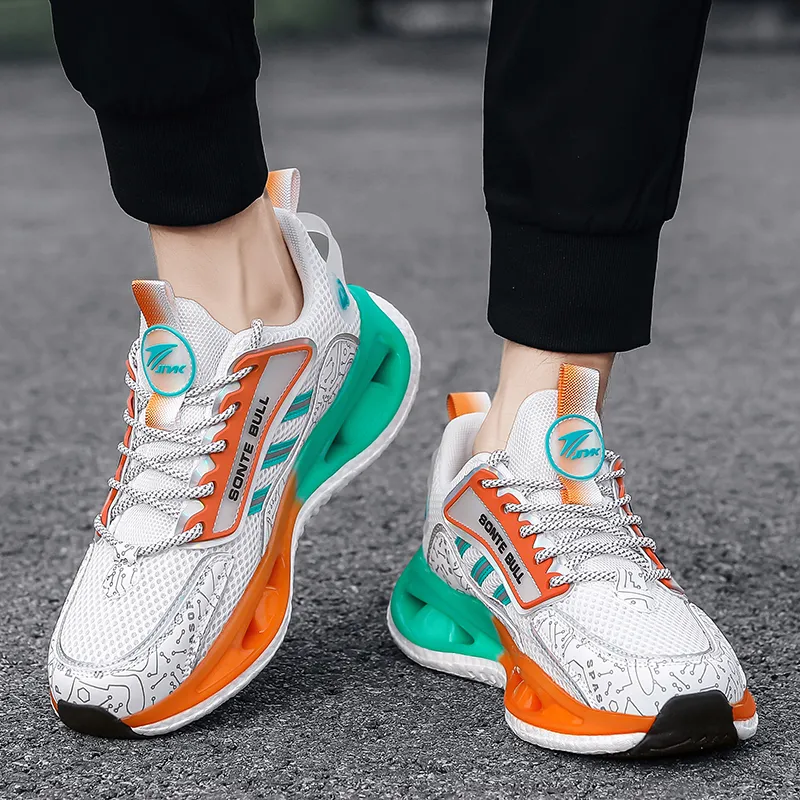Kinglake Cushioning Slip Resistant Low Top Running Shoes Men's Willow Green Orange-5