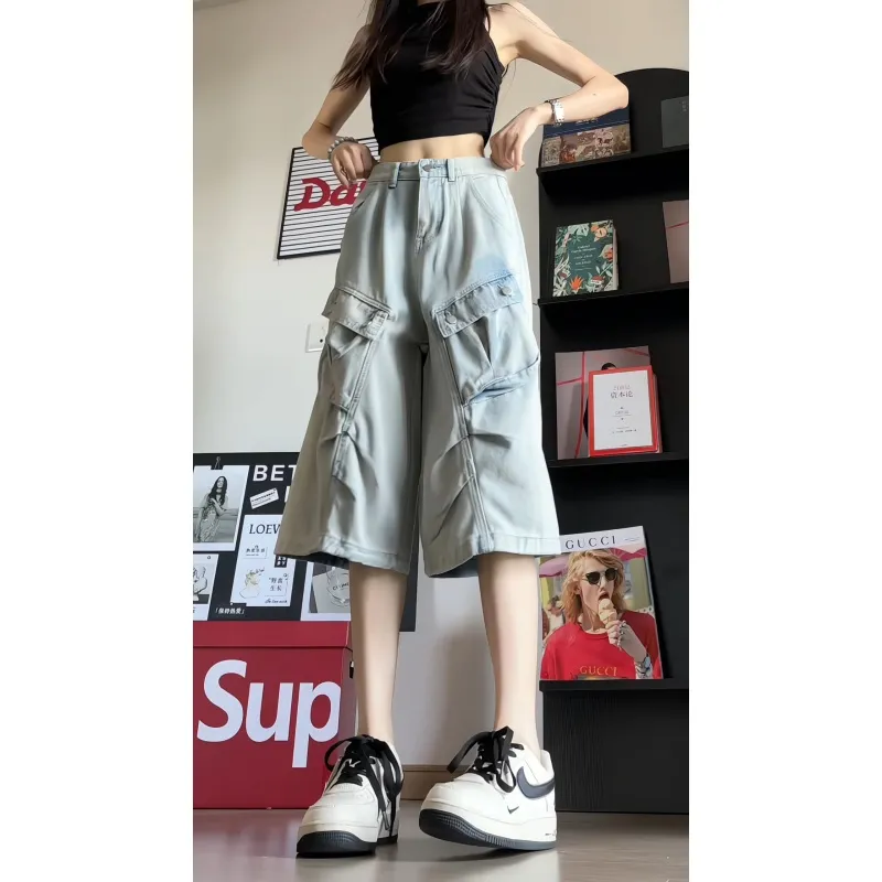 DJ.SPIRIT Denim Shorts Unisex Light Blue-2