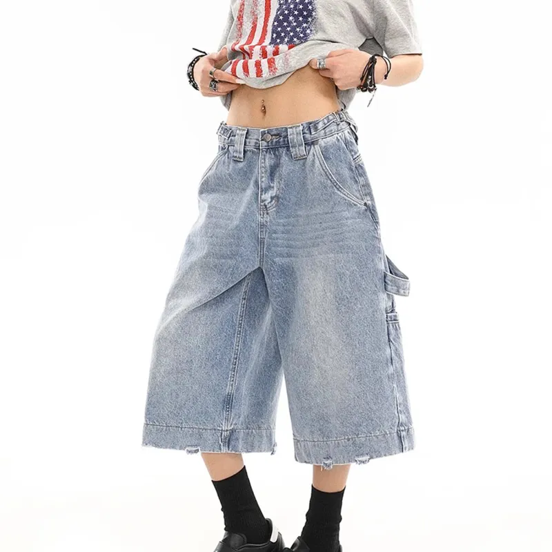 DJ.SPIRIT Denim Shorts Unisex Blue-3