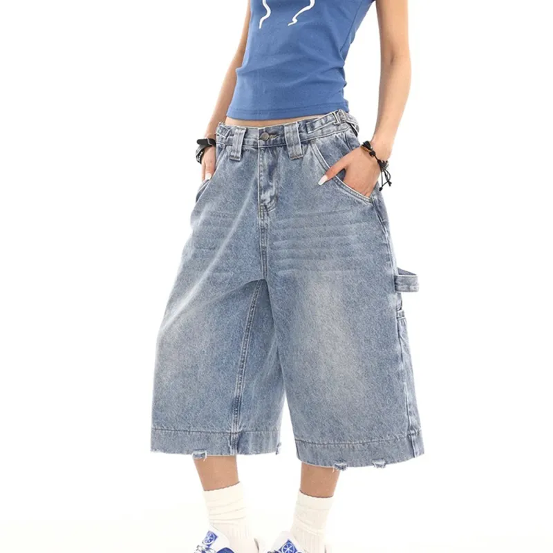 DJ.SPIRIT Denim Shorts Unisex Blue-4