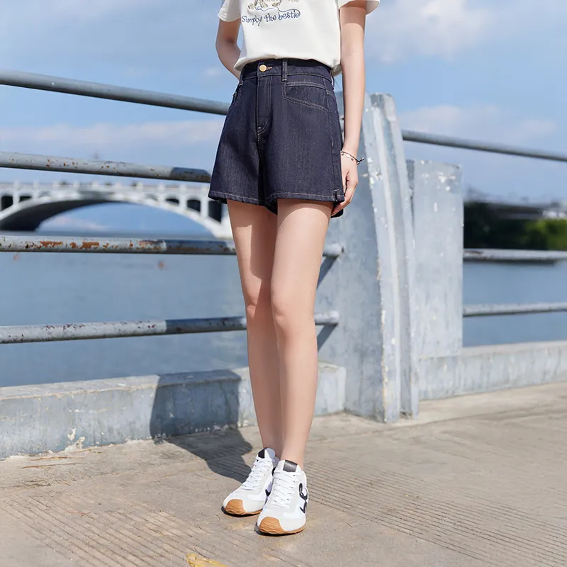 XIANGYING Denim Shorts Women's Navy Blue-4