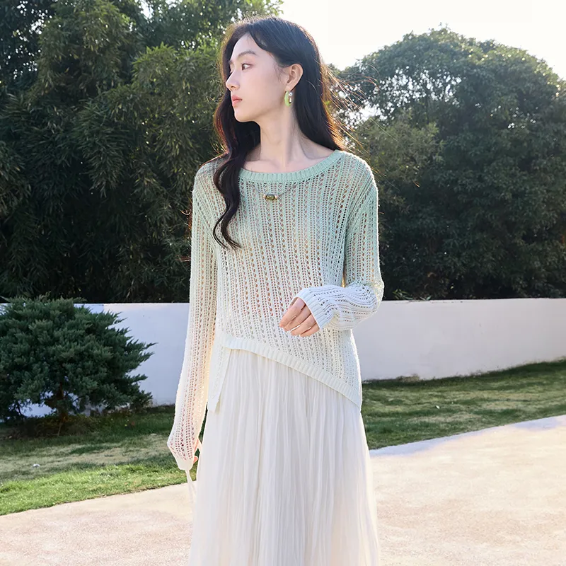 XIANGYING Knitwear Women's Light Green-2