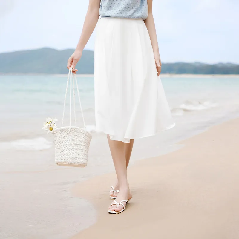 XIANGYING Casual Long Skirt Women's White-3