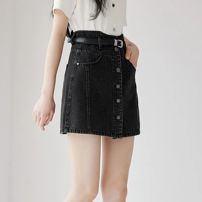 XIANGYING Denim Short Skirts Women's Black-2