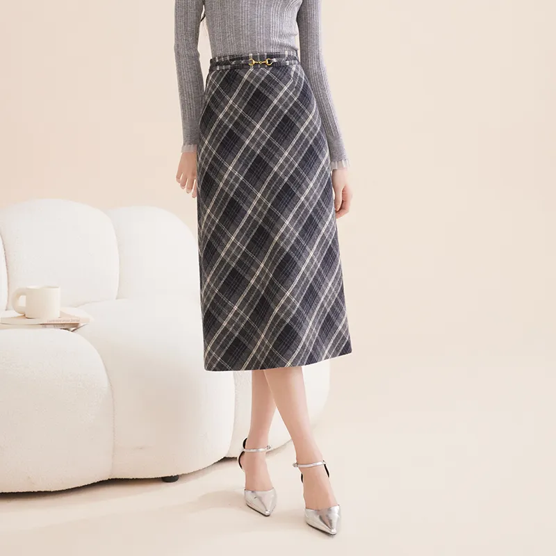 XIANGYING Casual Long Skirts Women's Gray-2
