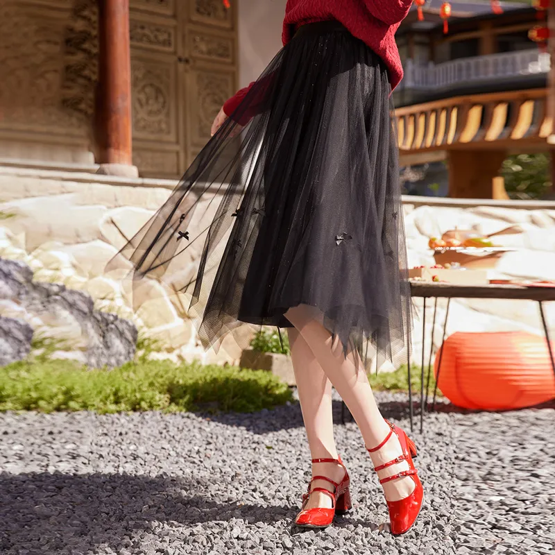 XIANGYING Casual Long Skirt Women's Black-2
