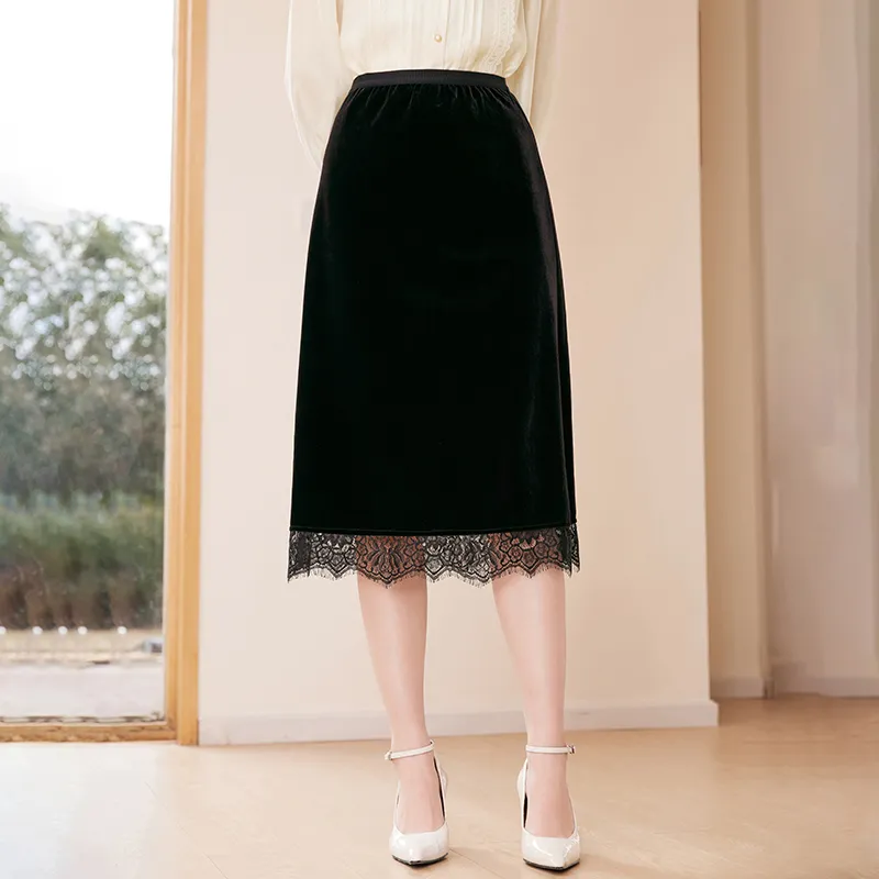 XIANGYING Casual Long Skirt Women's Black-2