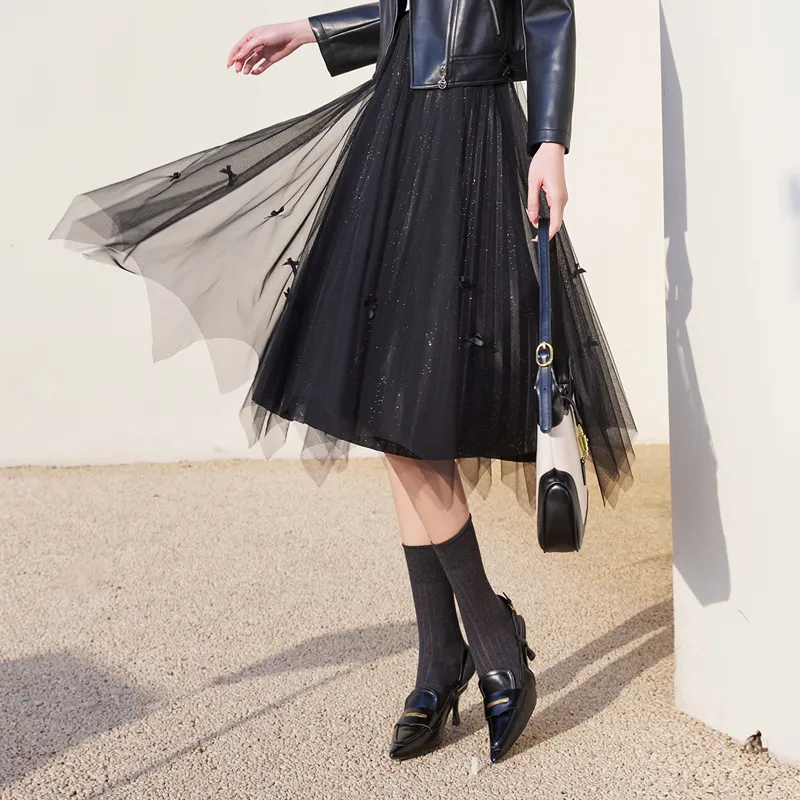 XIANGYING Casual Long Skirt Women's Black-3