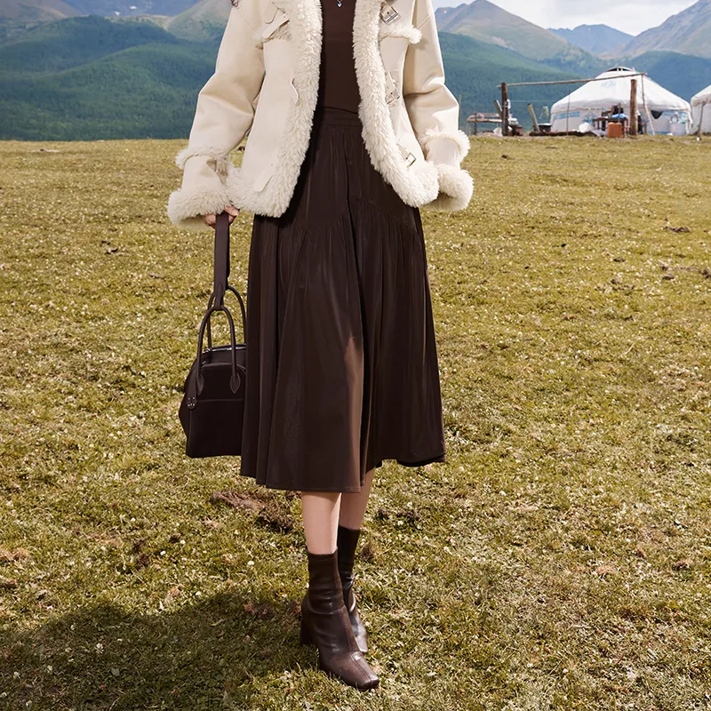 XIANGYING Casual Long Skirts Women's Coffee-2