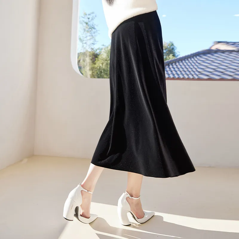 XIANGYING Casual Long Skirts Women's Black-4