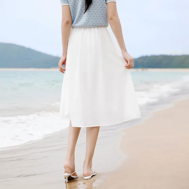 XIANGYING Casual Long Skirt Women's White-4