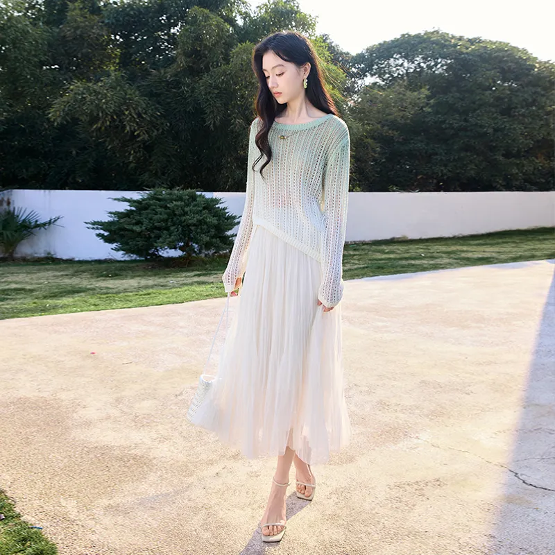 XIANGYING Knitwear Women's Light Green-3