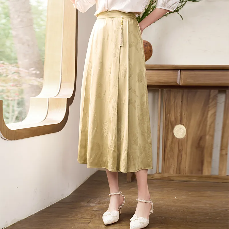 XIANGYING Casual Long Skirt Women's Camel-2