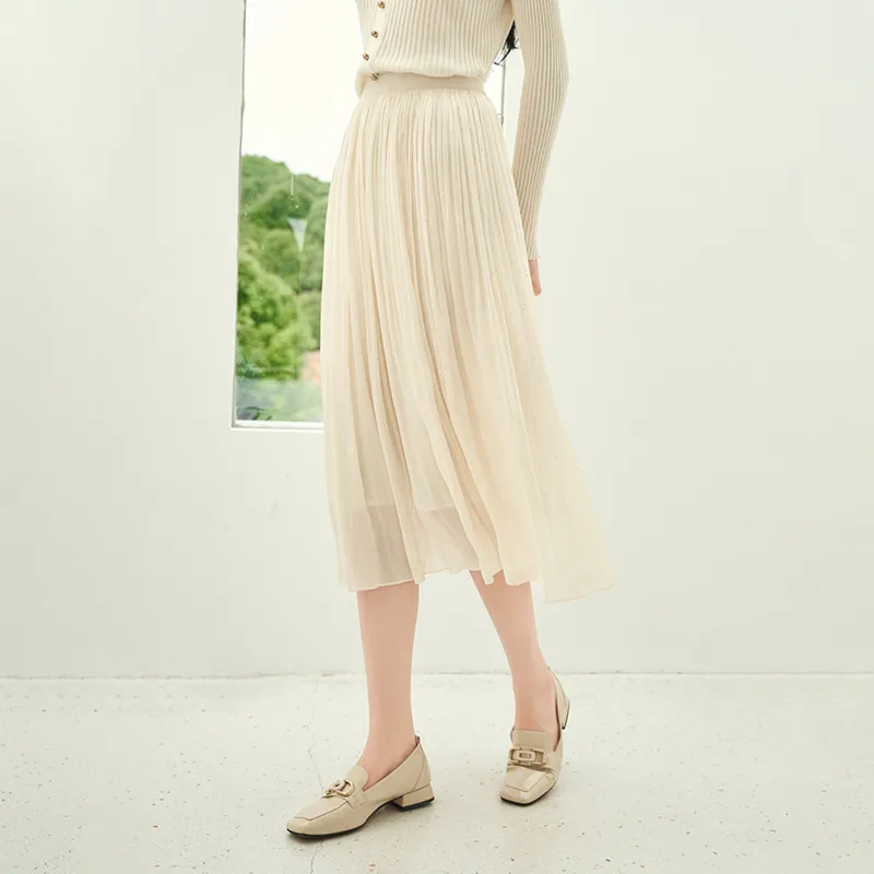 XIANGYING Casual Long Skirt Women's Beige-3