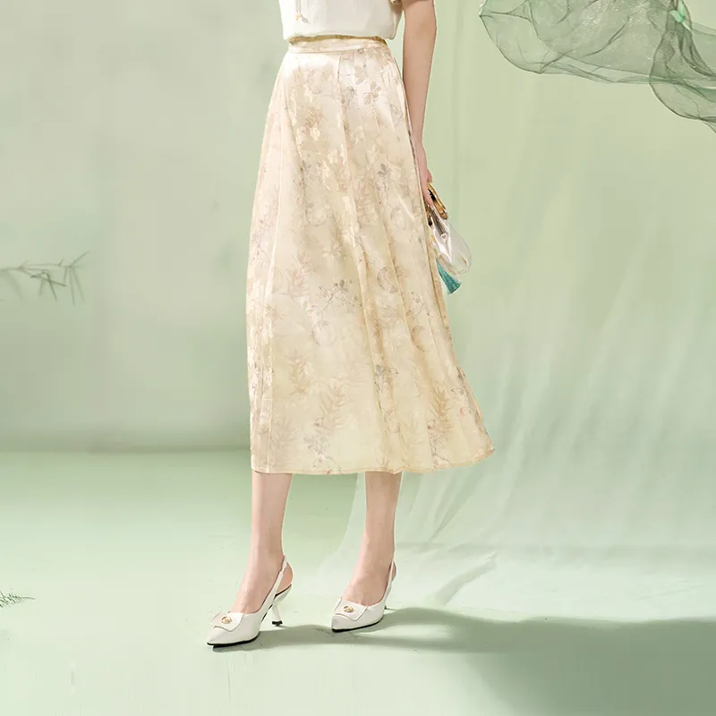 XIANGYING Casual Long Skirt Women's Beige-3