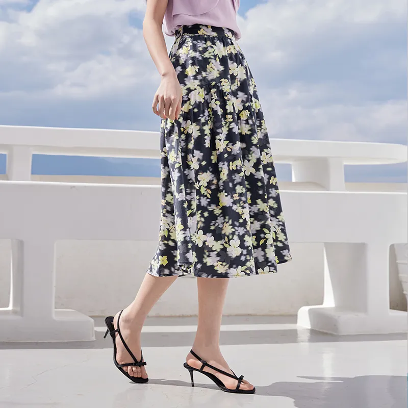 XIANGYING Casual Long Skirt Women's Purple-5