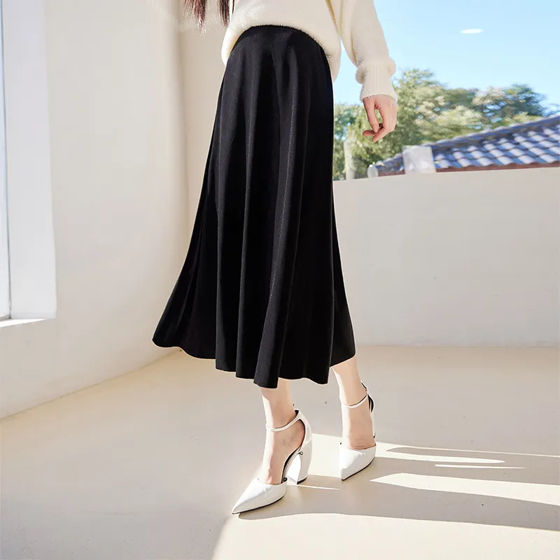 XIANGYING Casual Long Skirts Women's Black-2