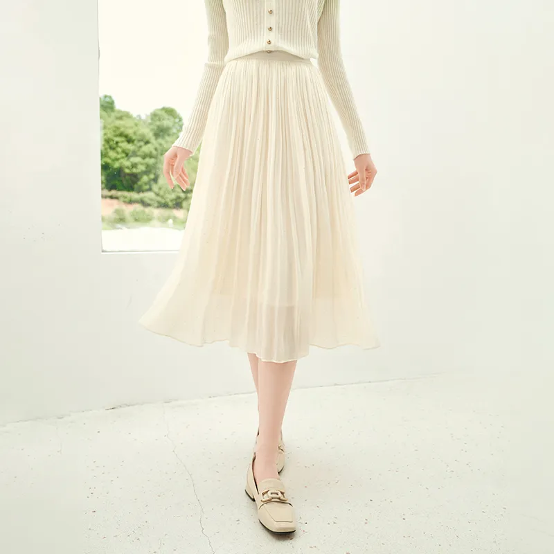 XIANGYING Casual Long Skirt Women's Beige-2