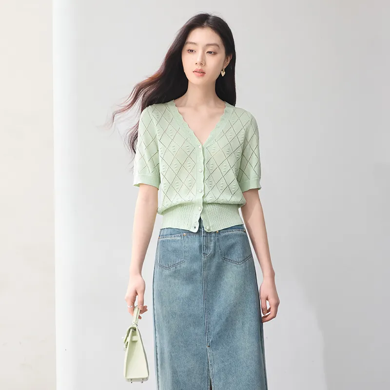 XIANGYING Knitwear Women's Light Green-4