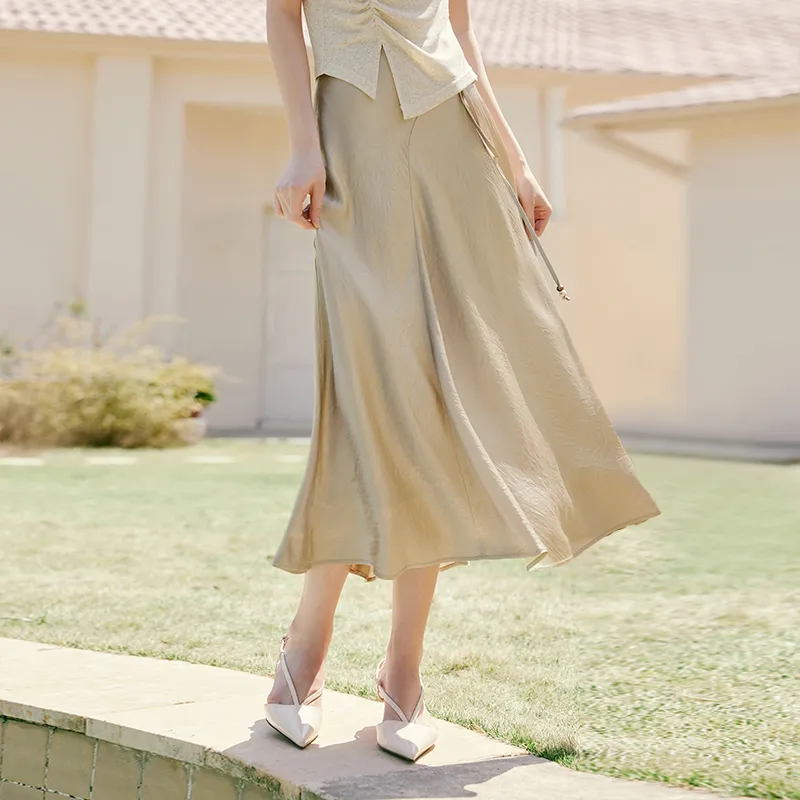 XIANGYING Casual Long Skirt Women's Camel-2