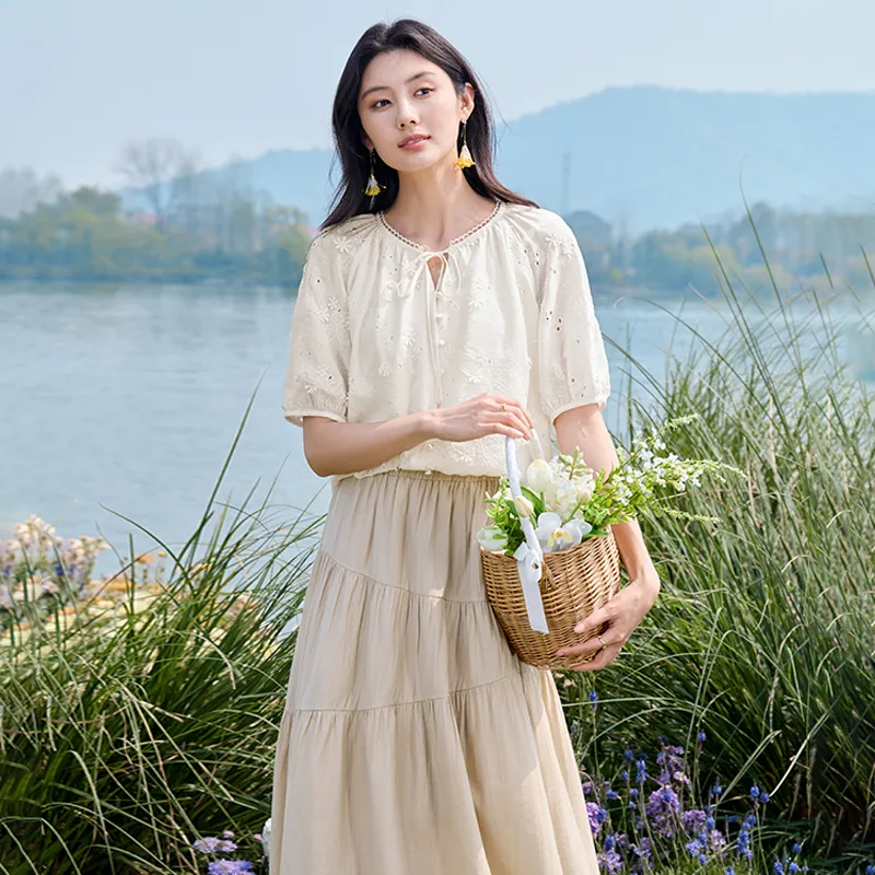 XIANGYING Shirts Women's Heron White-2