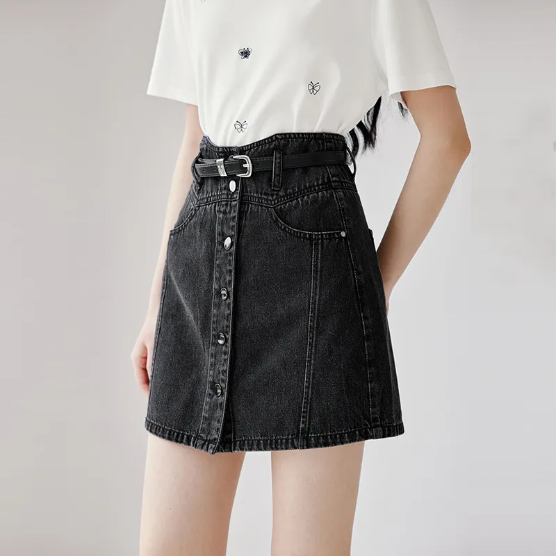 XIANGYING Denim Short Skirts Women's Black-4