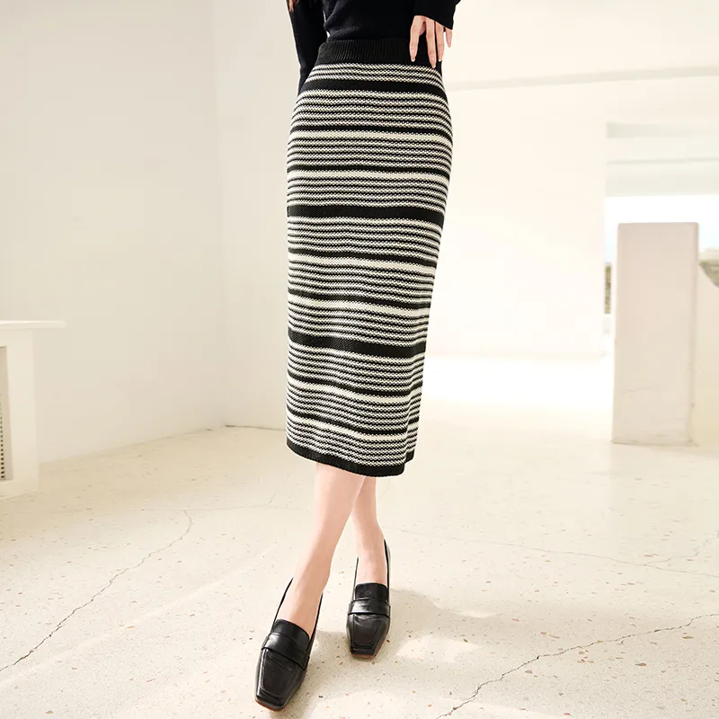 XIANGYING Knit Long Skirts Women's Black-2