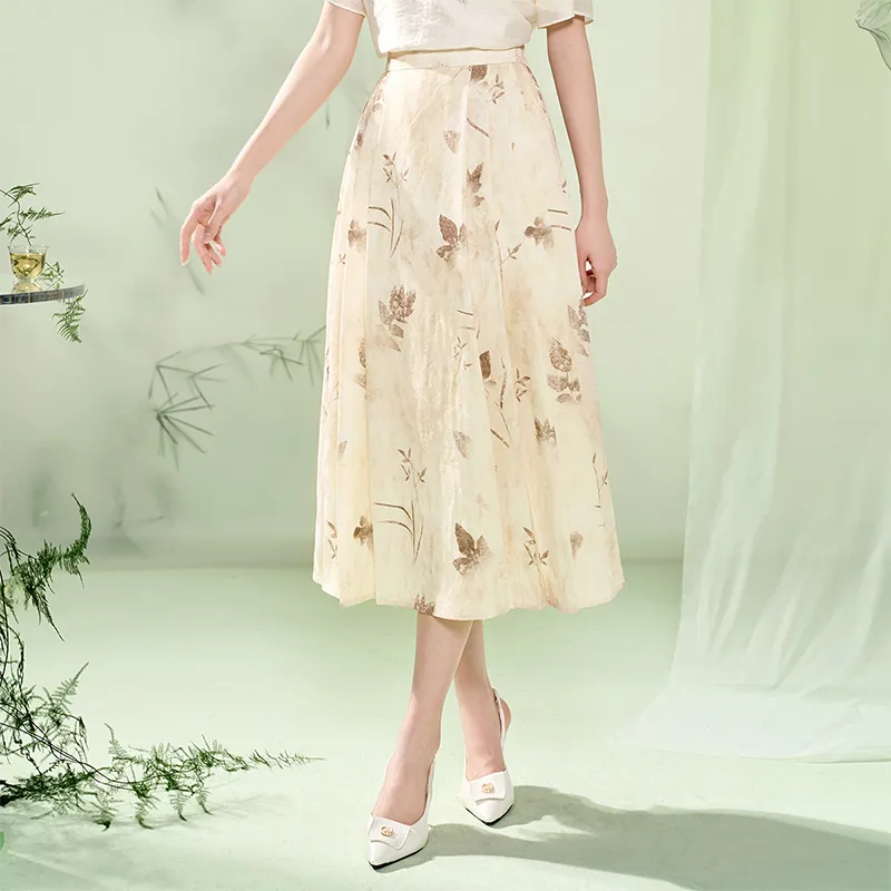 XIANGYING Casual Long Skirts Women's Khaki-2