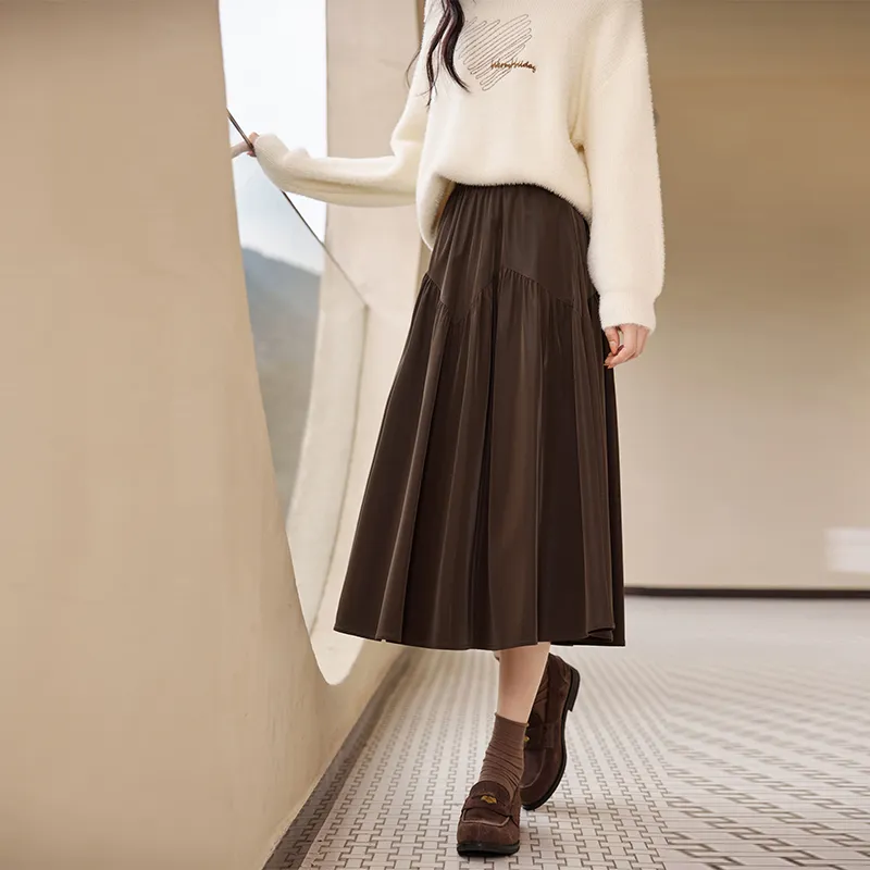 XIANGYING Casual Long Skirts Women's Coffee-1